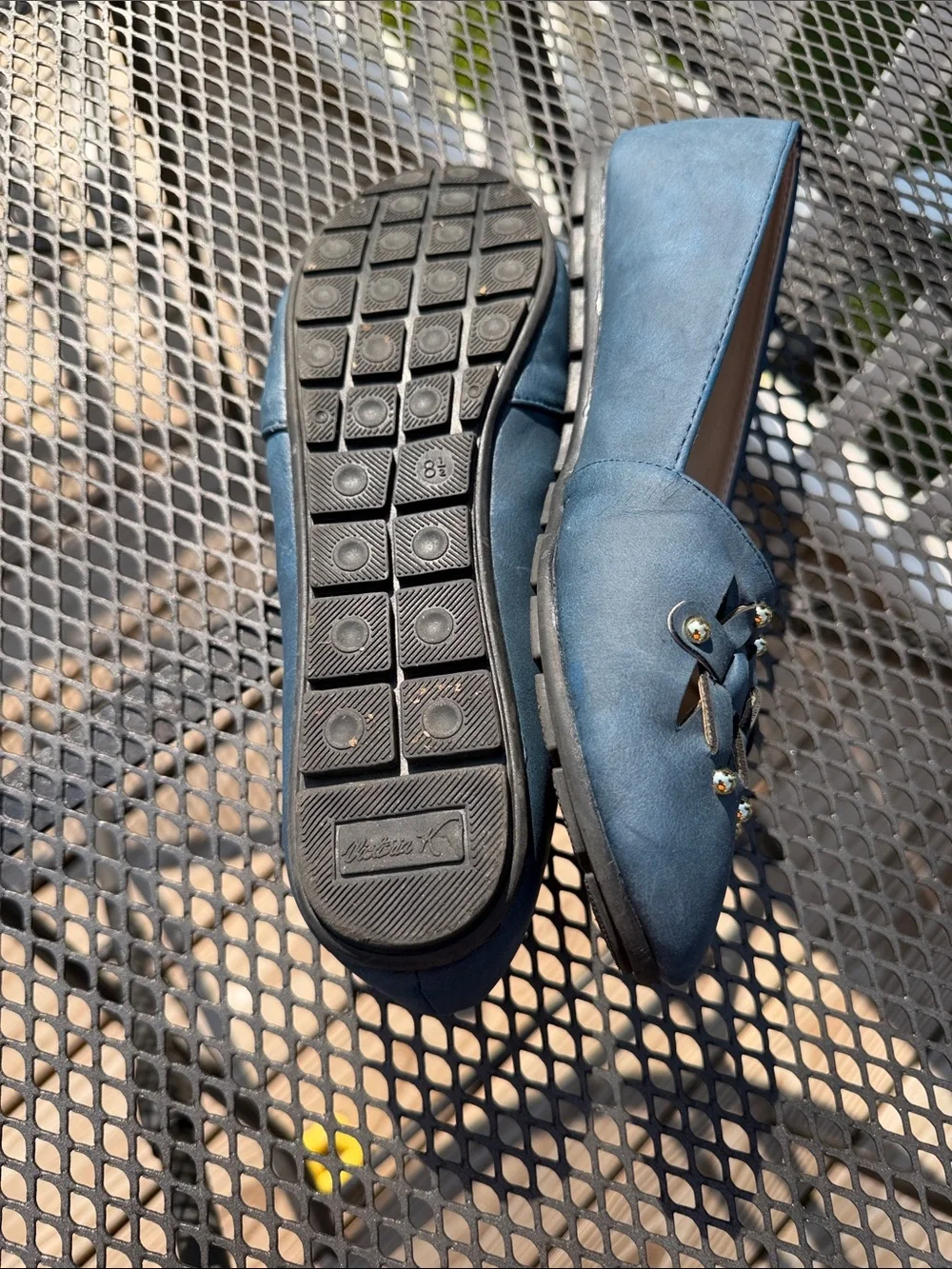 Victoria K Deep Blue Braided-Front Studded Flats